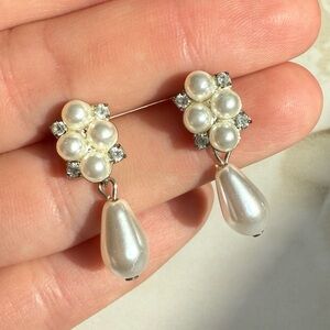 Heirloom Style Pearl & Crystal Teardrop Earrings Classic Bridal Grace